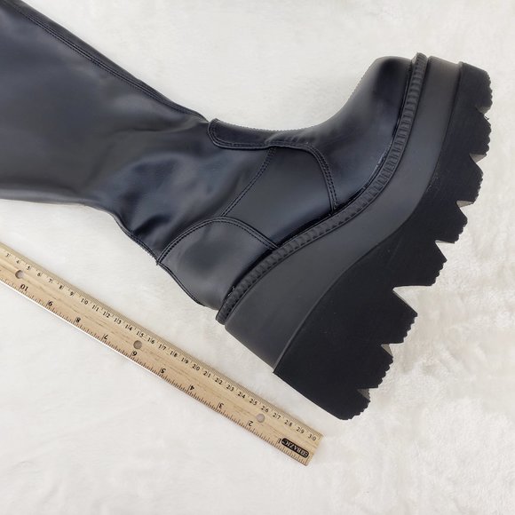 Shaker Stretch Wide Calf Goth Punk Knee Boots - Picture 8 of 9